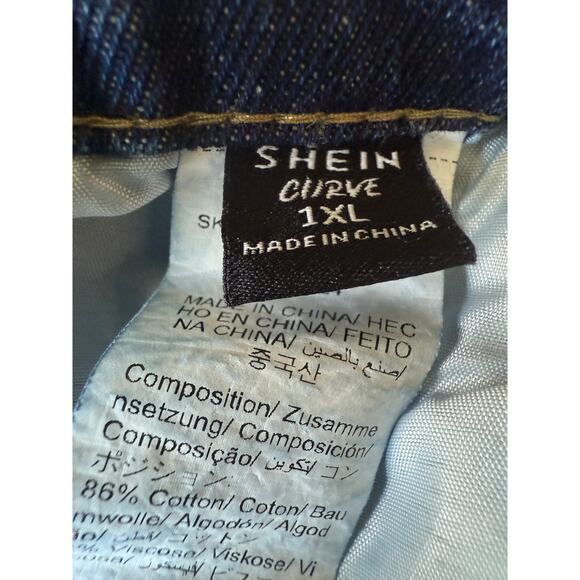 SHEIN Curve 1XL High Rise Elastic Waist Denim Shorts Blue Vintage Wash - Picture 5 of 7